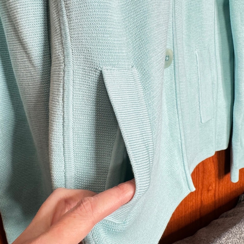 Talbots Women L Cotton Collared Long Sleeve Cardigan Pastel Easter Spring Layer - Picture 4 of 9